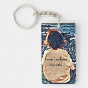 Boy Sitting Looking Out At The Ocean Key Ring