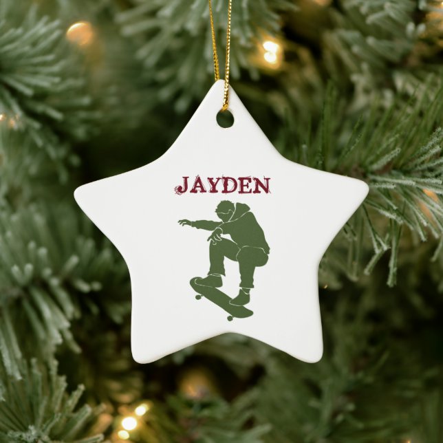 Boy Skateboarding Personalized Skateboarders Ceramic Ornament (Tree)
