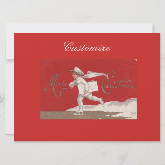 Boy Skating Vintage Thunder_Cove Christmas Holiday Card (Front)