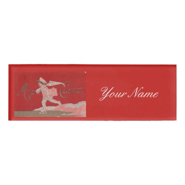 Boy Skating Vintage Thunder_Cove Christmas Name Tag (Front)