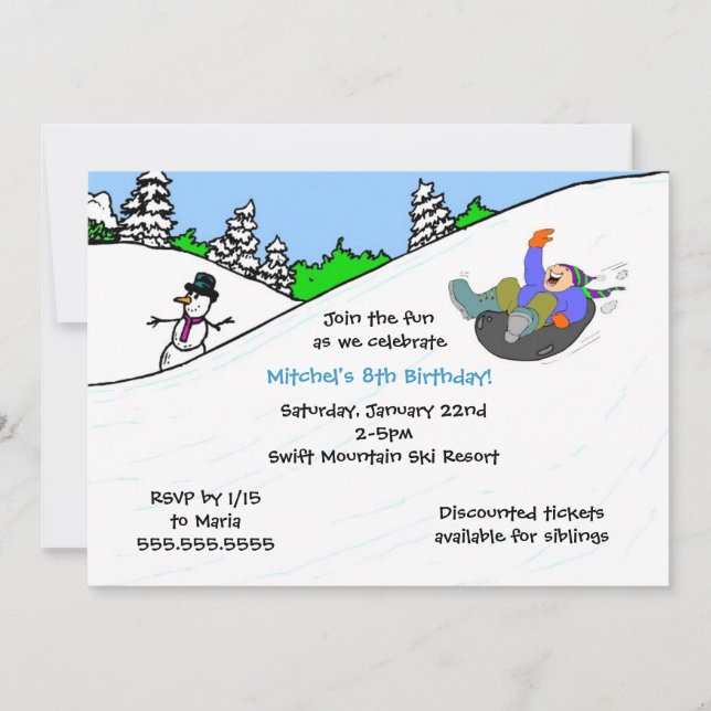 BOY Snow tubing winter birthday party invite (Front)