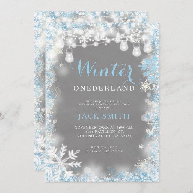 Boy Snowflakes Winter Onederland birthday Invitation (Front/Back)
