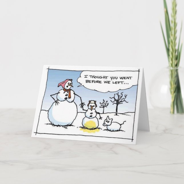 Boy Snowman Pees Funny Greeting Card (Front)