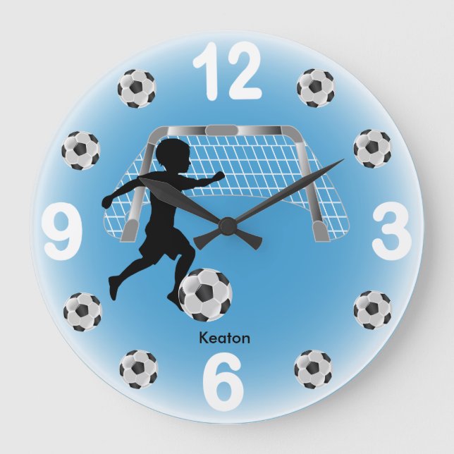 Boy Soccer Ball Player Large Clock (Front)