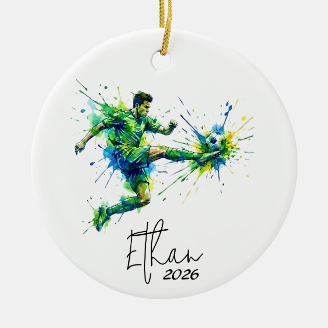 boy Soccer ornament, soccer ornament, soccer lover Ceramic Ornament (Front)