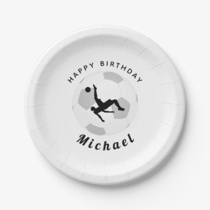 Boy Soccer Player Birthday Party Black & White Paper Plate