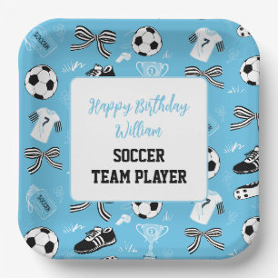 Boy Soccer Player birthday party blue paper plate