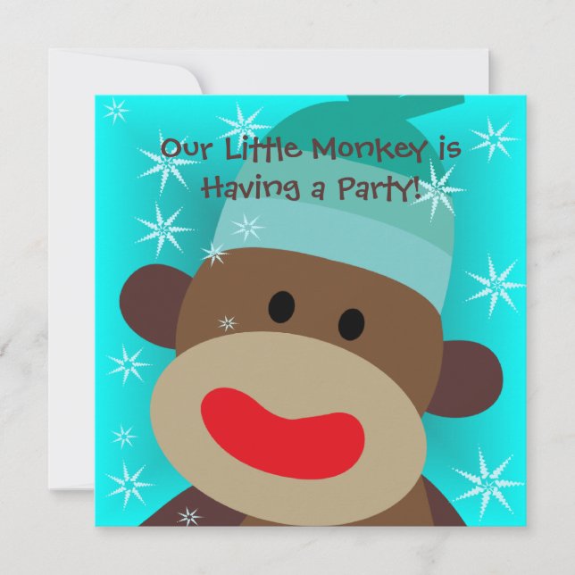 Boy Sock Monkey Birthday Invitation (Front)