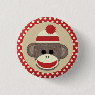 Boy Sock Monkey round pin button