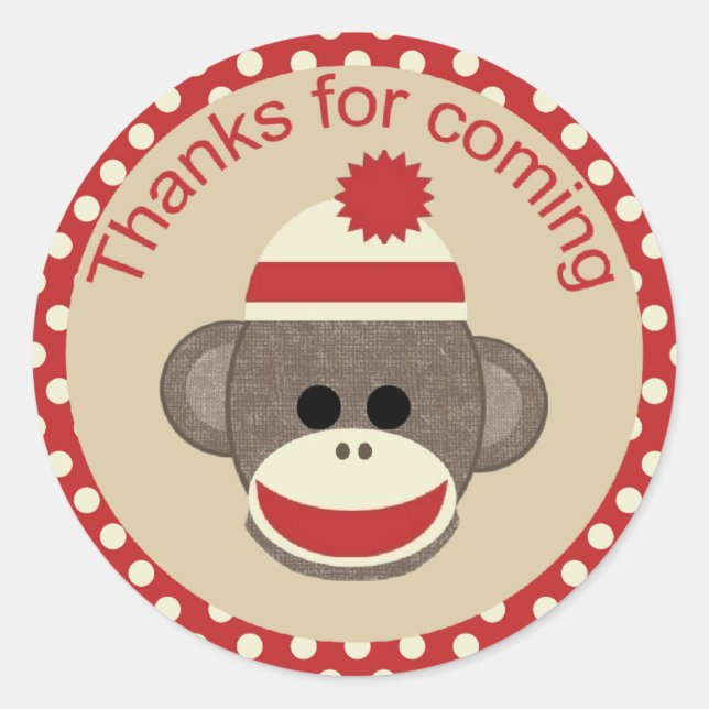Boy Sock Monkey round sticker (Front)