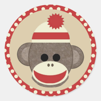 Boy Sock monkey round sticker