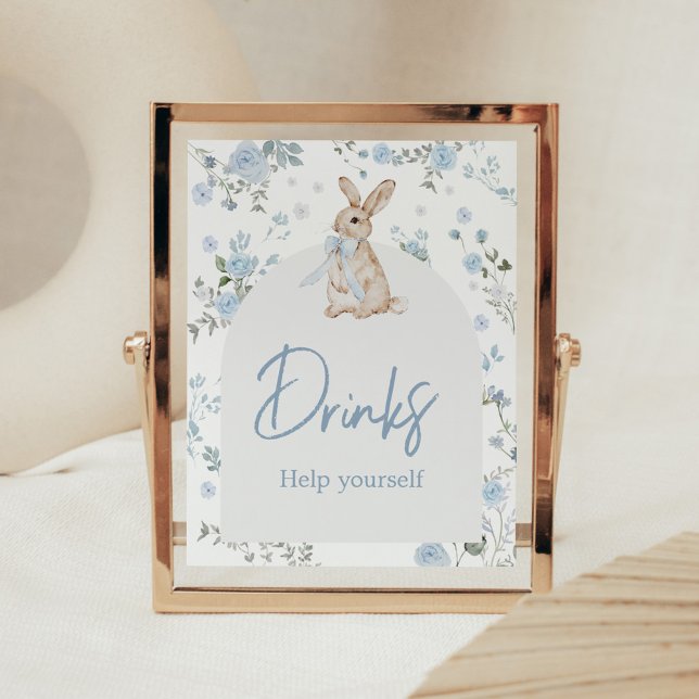 Boy Some Bunny Baby Shower Drinks Poster (Blue Some Bunny Baby Shower Drinks Sign)