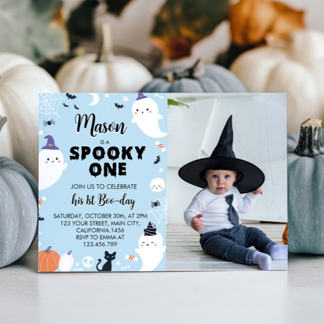 Boy Spooky One Ghost 1st Birthday Invitation (Creator Uploaded)