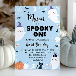 Boy Spooky One Ghost First Birthday Invitation