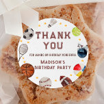 Boy Sports Ball Kids Birthday Thank You Classic Round Sticker<br><div class="desc">Boy Sports Ball Kids Birthday Thank You Classic Round Sticker</div>