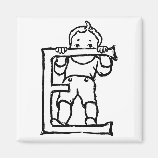 Boy Standing on Letter 'E' - Magnet (Front)