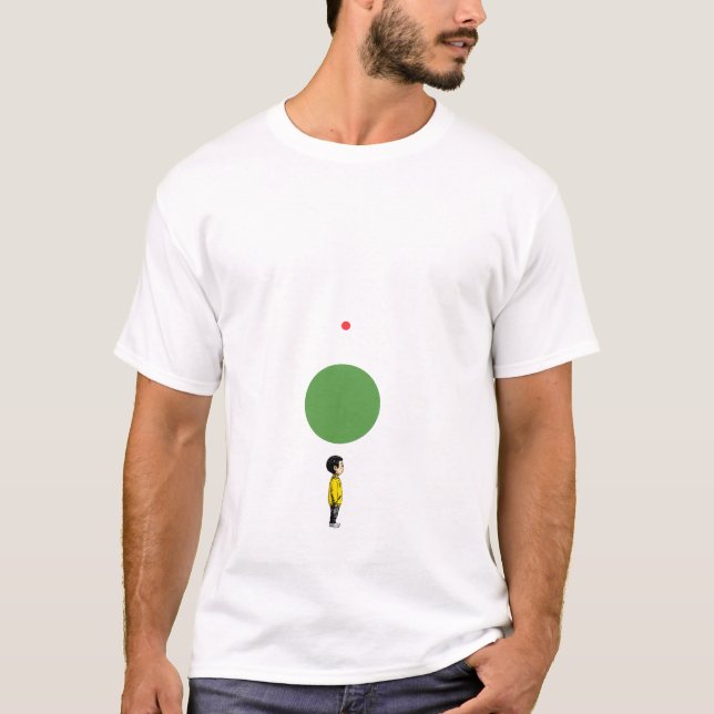 Boy standing under geometric circles minimalist T-Shirt (Front)