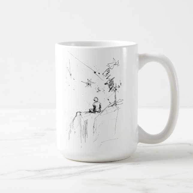 Boy Stargazing Cliff Elegant Sketch Coffee Mug (Right)