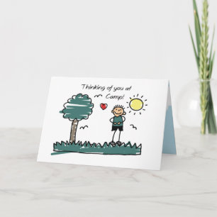 Boy Stick Figure Summer Camp Thinking of You Card
