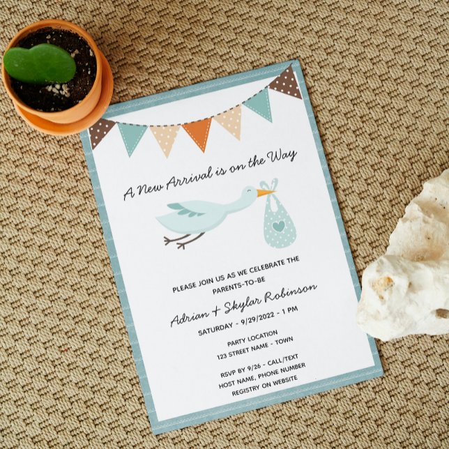 Boy Stork Baby Shower Invitation (Creator Uploaded)