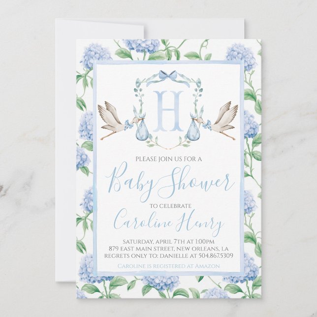 Boy Stork Crest Baby Shower Invitation (Creator Uploaded)