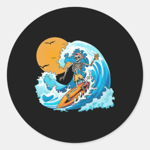 Boy Summer Vacation Skeleton Surfing Hawaii Hawaii Classic Round Sticker