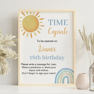 Boy Sunshine Rainbow Birthday Time Capsule Sign