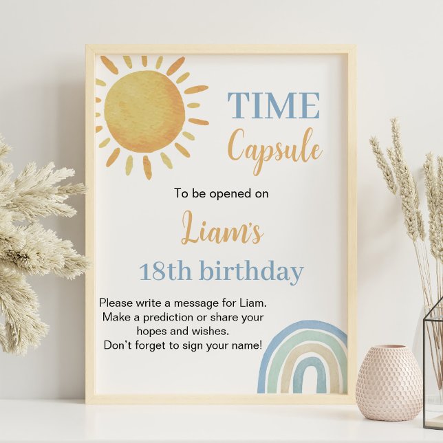 Boy Sunshine Rainbow Birthday Time Capsule Sign (Creator Uploaded)