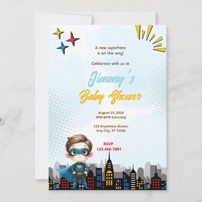 Boy Superhero Baby Shower Invitation (Front)