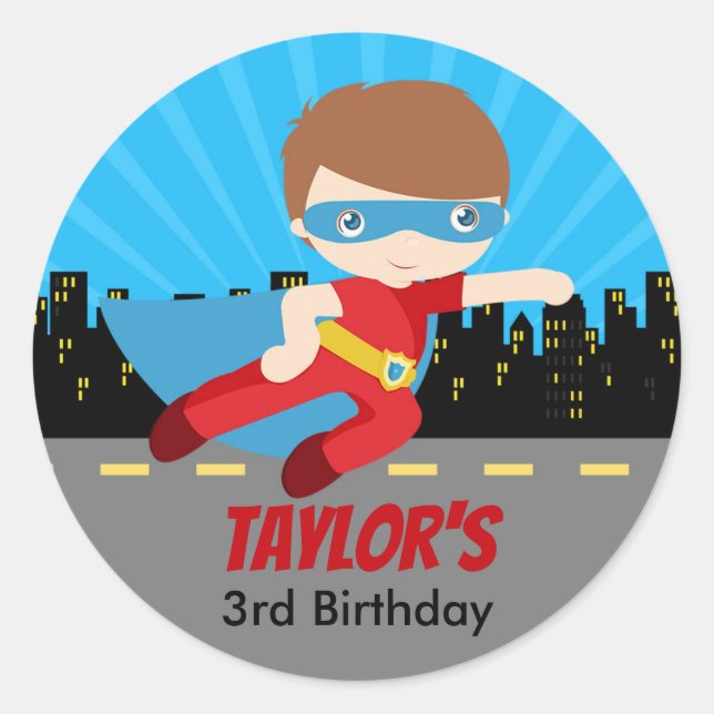 Boy Superhero Stickers Kids Birthday Party Favours (Front)