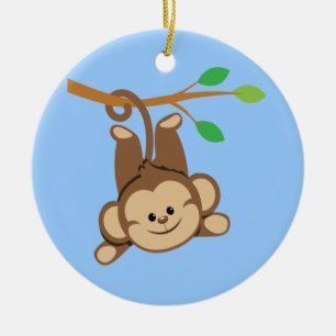 Boy Swinging Monkey Ceramic Tree Decoration