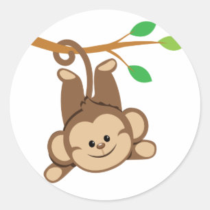 Boy Swinging Monkey Classic Round Sticker