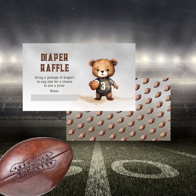 Boy Teddy Bear American Football Diaper Raffle Enclosure Card (Teddy Bear Boy American Football Baby Shower "Diaper Raffle" Insert Card - Bearly Wait Collection)