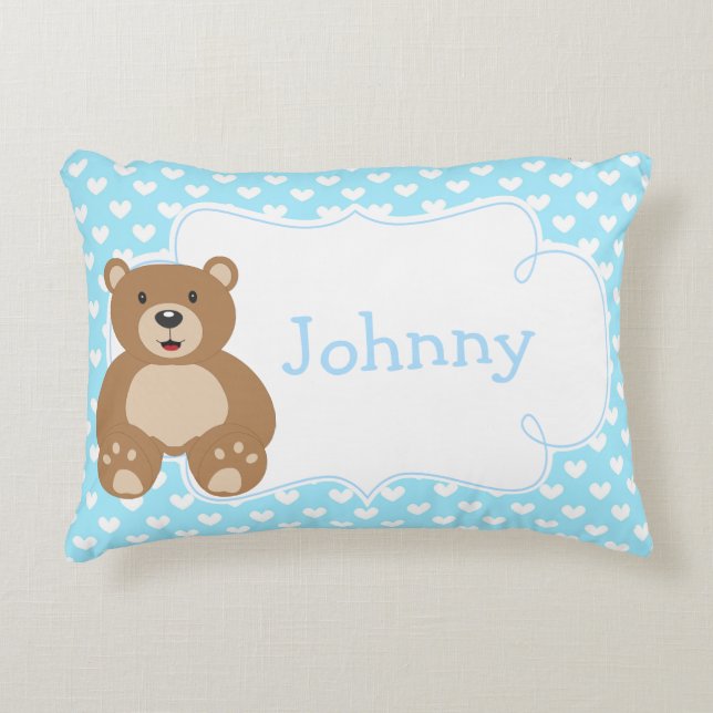 Boy Teddy Bear and Hearts Decorative Cushion (Front)