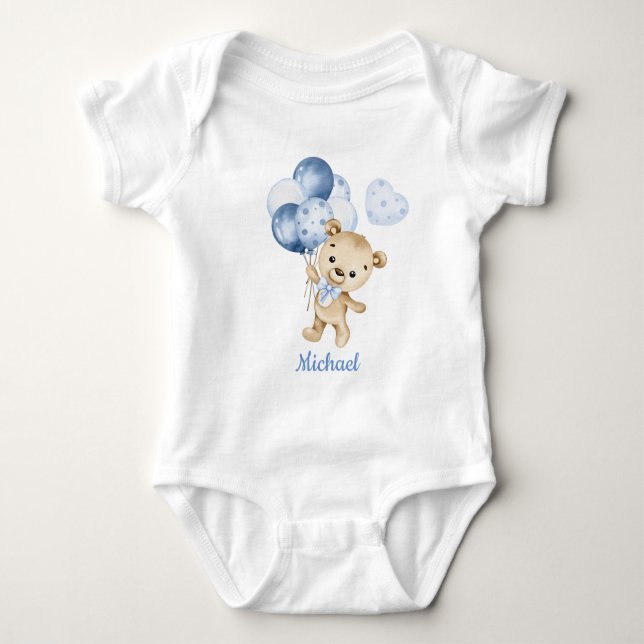 Boy Teddy Bear Baby Bear Baby Bodysuit (Front)