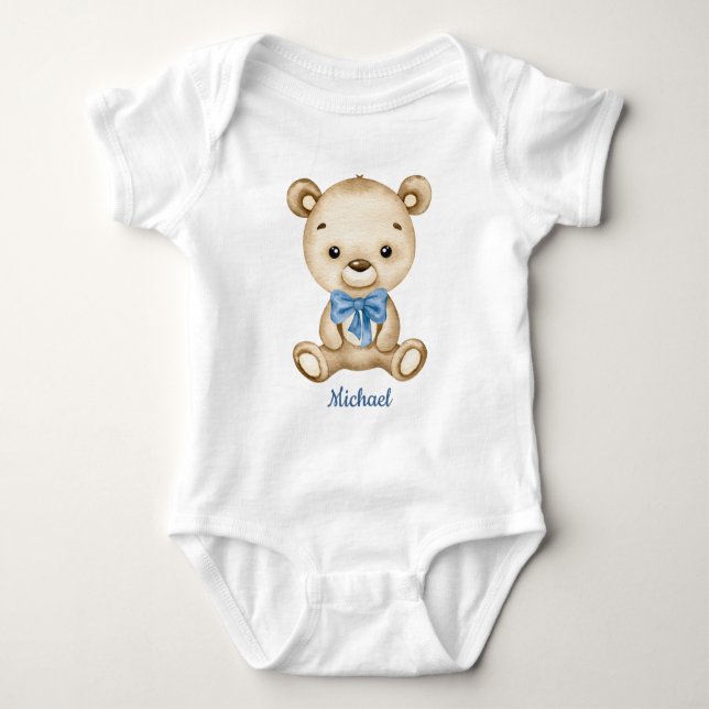 Boy Teddy Bear Baby Bear Baby Bodysuit (Front)