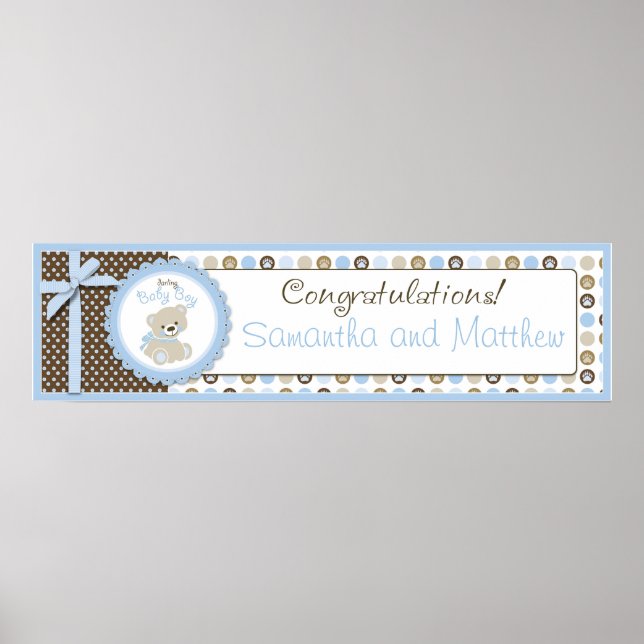 Boy Teddy Bear Baby Shower Banner Boy Poster (Front)