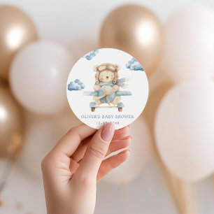 Boy Teddy Bear Baby Shower Classic Round Sticker