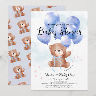 Boy Teddy Bear Baby Shower Invitation