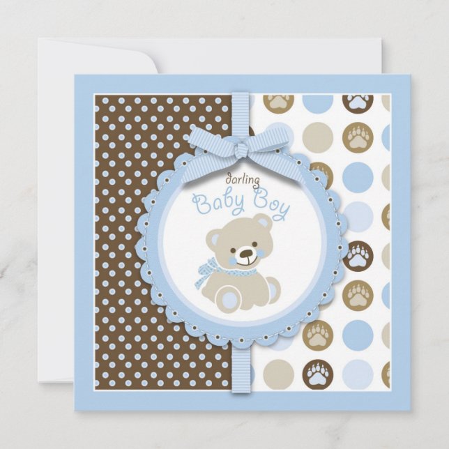 Boy Teddy Bear Baby Shower Invitation Square (Front)