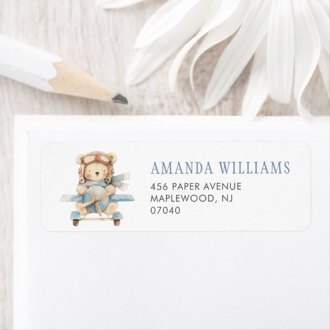 Boy Teddy Bear Baby Shower Return Address Label (Insitu)