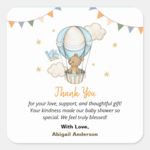 Boy Teddy Bear Baby Shower Thank You Flat Cards Square Sticker