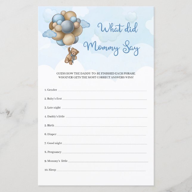 Boy Teddy bear blue balloons What Did Mummy Say (Front)