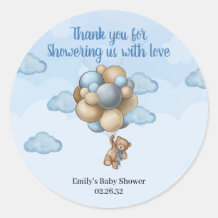 Boy Teddy bear blue brown beige balloons  Classic Round Sticker