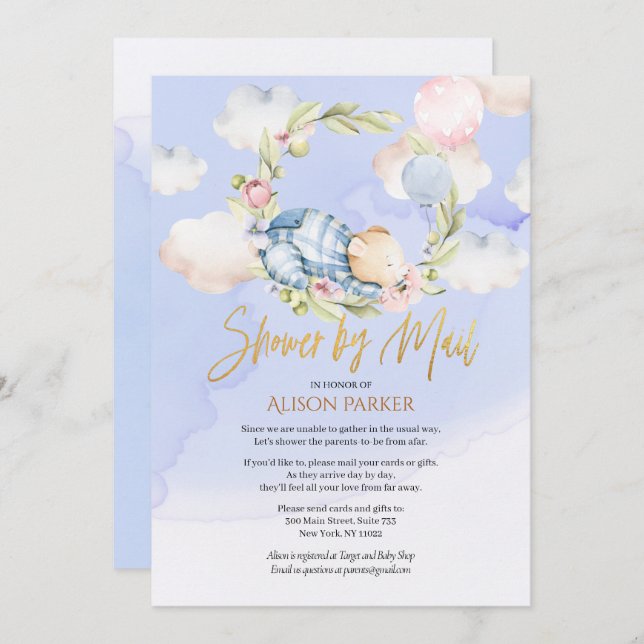 Boy Teddy Bear Cute Woodland Baby Shower By Mail Invitation (Front/Back)