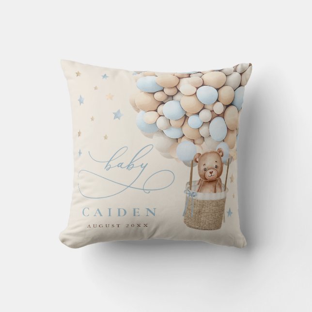 Boy Teddy Bear Neutral Baby Shower Nursery Gift Cushion (Front)