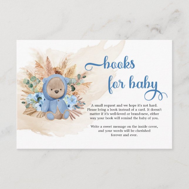 Boy teddy bear pampas grass blue book request enclosure card (Front)