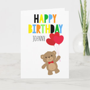 Boy Teddy Bear Personalised Happy Birthday Card