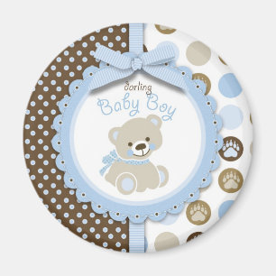 Boy Teddy Bear Round Magnet