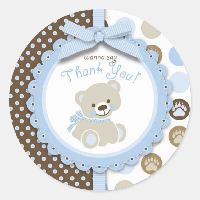 Boy Teddy Bear Thank You Round Sticker (Front)